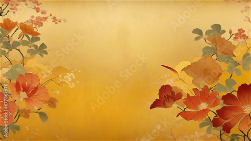 金屏風と花　ジェネレーティブ AI