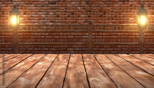 Glowing antique lantern illuminates modern hardwood apartment with abstract decoration generated by AI