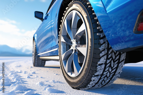 A car with winter tires. The concept of replacing car tires from summer to winter tires. © ЮРИЙ ПОЗДНИКОВ