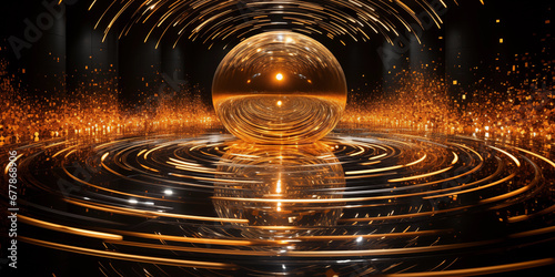 Schöne leuchtende Kugel aus Glas im Wasser als Hintergrund als Druckvorlage und Internet Design im Querformat für Banner, ai generativ