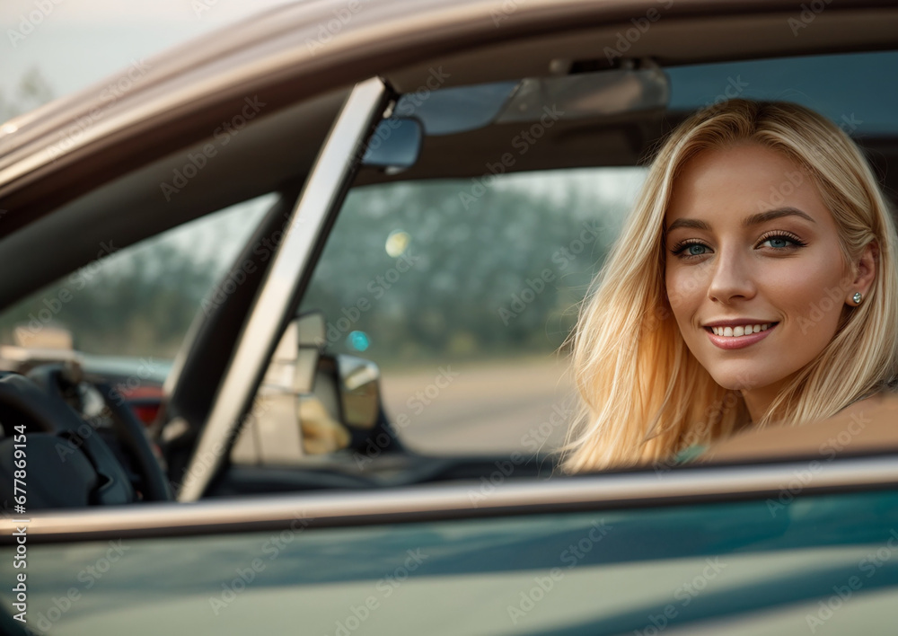 Portrait of a beautiful girl in a car