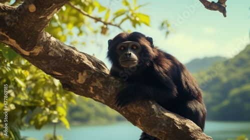 on Costa Rica, a howler monkey can be seen on a tree overlooking the Rio Corobici photo