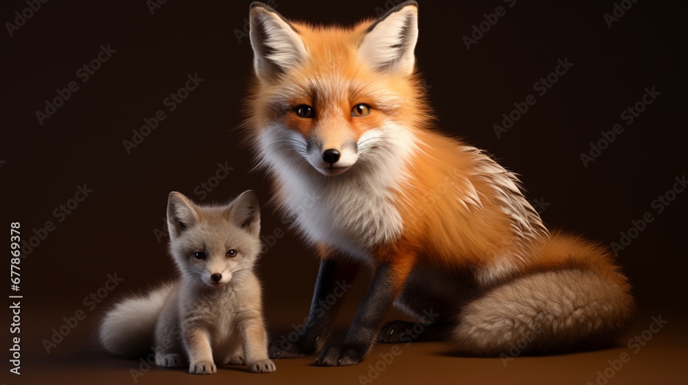 Posing with her baby kit is Mama Fox