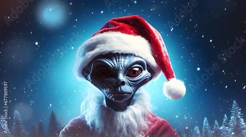 Alien in Santa's hat on the Christmas background © Kateryna Kordubailo