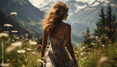 Young woman enjoying nature in a beautiful meadow generated by AI © Jemastock