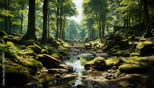 Tranquil scene of a lush green forest generated by AI © Jemastock