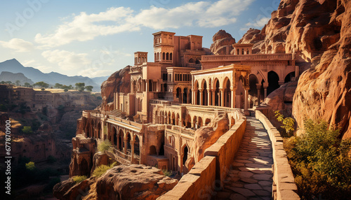 Ancient ruins reveal history and culture in famous outdoor landscapes generated by AI