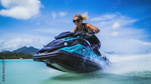 beautiful girl riding a jet ski. photo