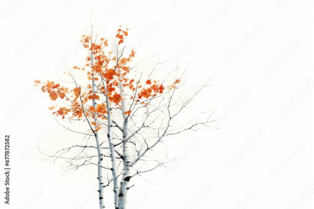 Birch tree on white background. Generative AI