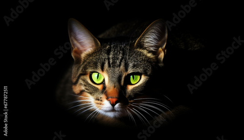 Cute kitten staring with curiosity, fluffy fur and striped whiskers generated by AI