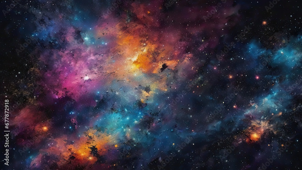 Abstract colorful illustration of space, cosmic clouds. interstelar landscape. Oil on canvas