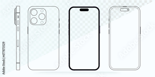 Smartphone outline simple modern design. Smartphone template and Mobile phone outline isolated on white background.