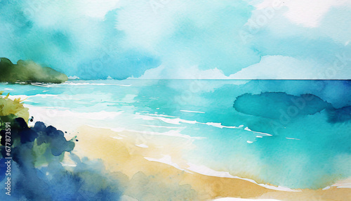 abstract watercolor beach and ocean fresh cheerful and relaxing summer concept positive and healthy tones to background or wallpaper generative ai