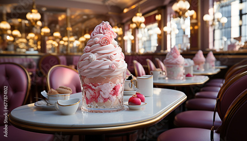 Wallpaper Mural Indulgent gourmet dessert on wooden table, a sweet summer delight generated by AI Torontodigital.ca