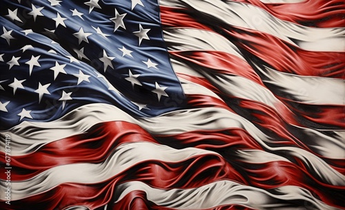 an american flag with white and black stars waving in the wind Generative AI photo