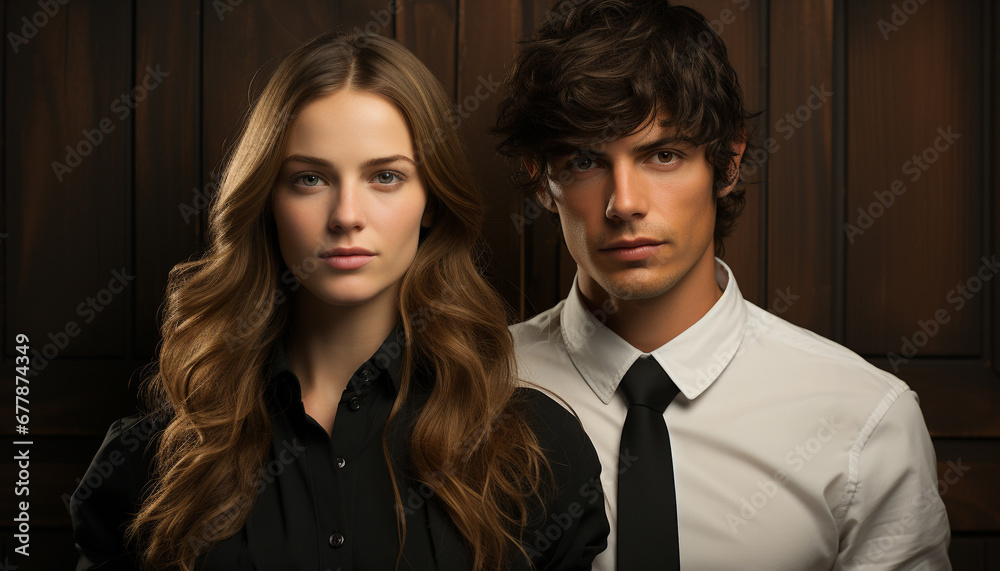 Young adults in love, confident and successful businessmen generated by AI Young adults in love, confident and successful businessmen generated by AI
