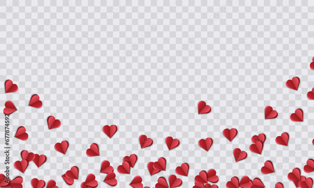 Red flying hearts isolated on transparent background. Vector Illustration. Paper embellishments to decorate a frame or a frame for Valentine's Day, Red flying hearts isolated on transparent background. Vector Illustration. Paper embellishments to decorate a frame or a frame for Valentine's Day,