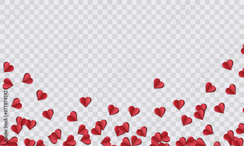 Fototapeta Naklejka Na Ścianę i Meble -  Red flying hearts isolated on transparent background. Vector Illustration. Paper embellishments to decorate a frame or a frame for Valentine's Day,