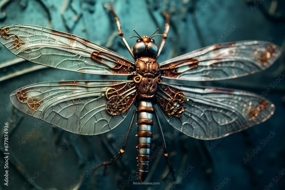 Stunning close-up of a dragonfly with astonishing details. Generative AI - obrazy, fototapety, plakaty 