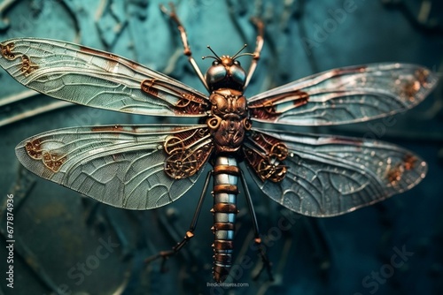 Stunning close-up of a dragonfly with astonishing details. Generative AI