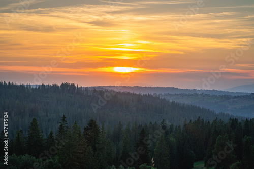 Fototapeta Naklejka Na Ścianę i Meble -  Sunset over Tatra mountains seen in August evening