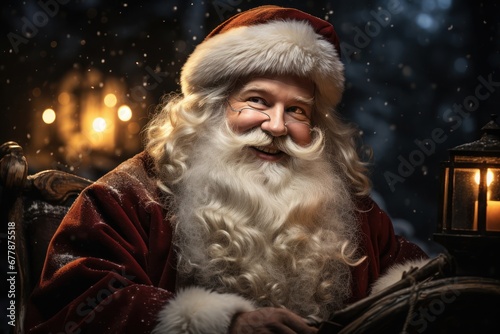 Santa Claus Illuminating the Winter Night with a Magical Lantern Generative AI © Johnathan