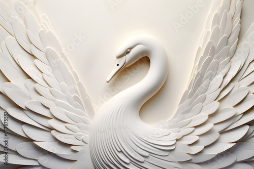 Fototapeta Naklejka Na Ścianę i Meble -  Beautiful swan bird with spread wings in 3d style on light background. Love nature concept