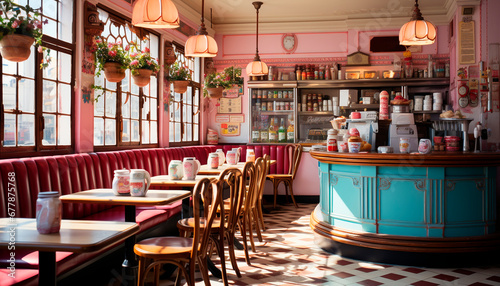 Modern bar with elegant wood furniture, serving drinks in luxurious ambiance generated by AI