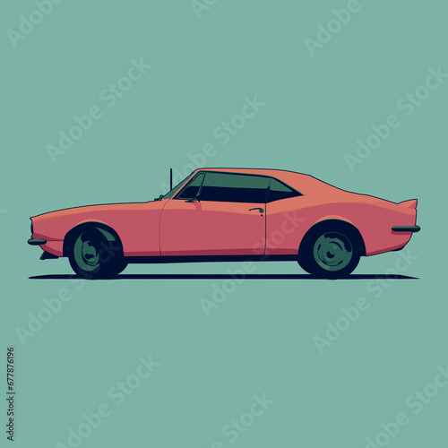 Illustration side view of Classic American Red Muscle Car Cartoon  © A.Shevchenko