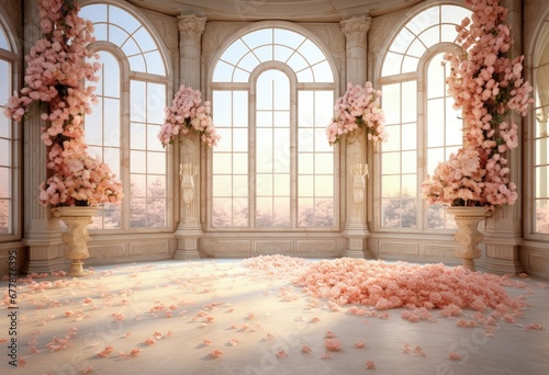 Sunlit Spacious Room with Pink Flower Decor © DigitalMuse