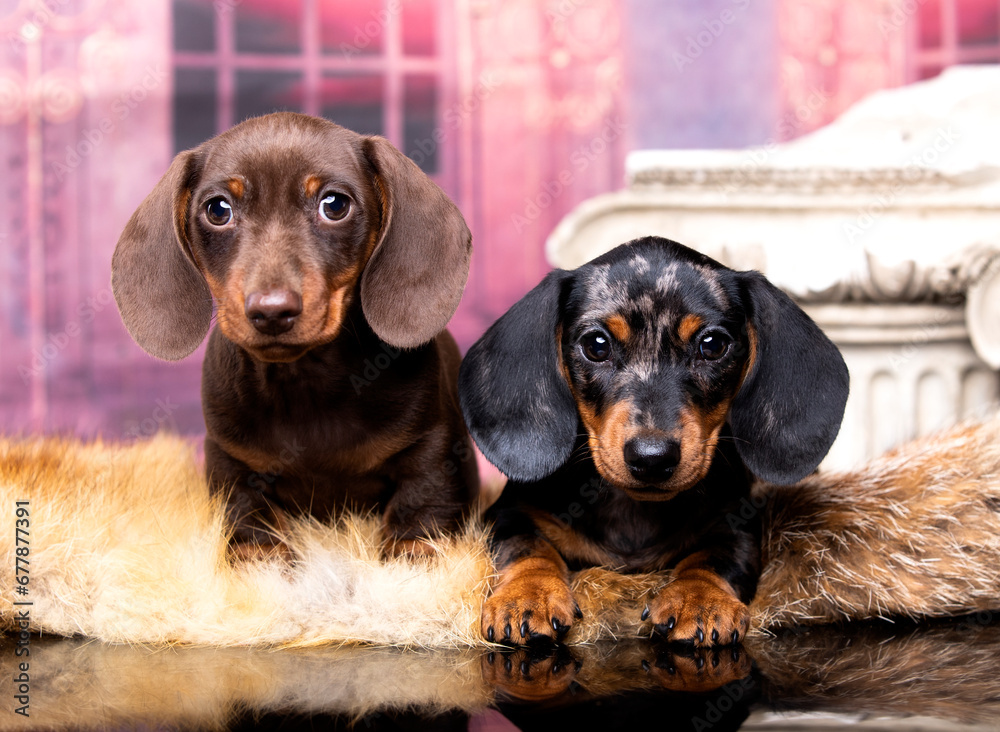 tvo puppy, dachshund puppy brown tan color and merle dog