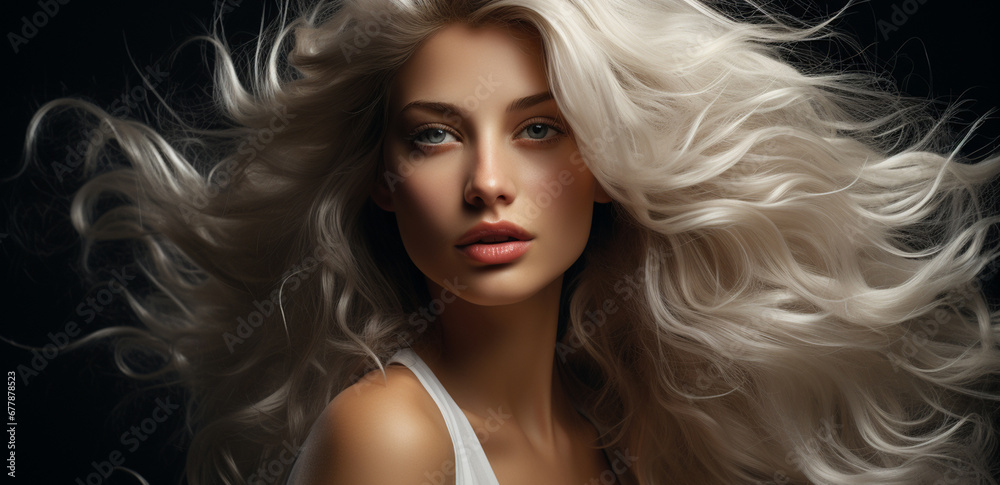 beauty portrait of a blonde woman with a curly hairstyle and make - up beauty portrait of a blonde woman with a curly hairstyle and make - up