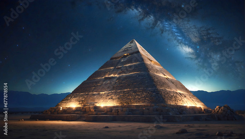 The mystical majestic pyramid on a starry night. 