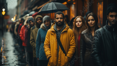 group of people standing in line