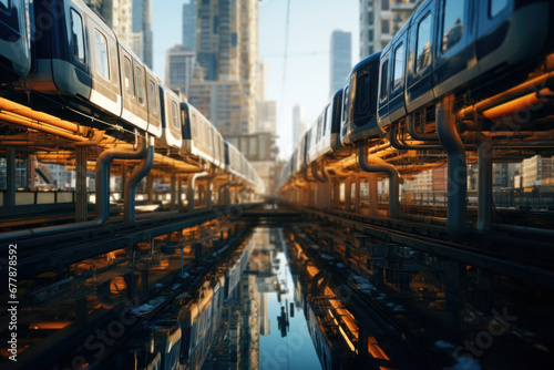 A network of subways crisscrossing beneath a metropolis, illustrating the Concept of efficient mass transit systems. Generative Ai.