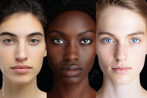 A collage of different faces of the different ethnicities.