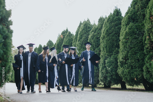 Group of University Students Celebrating Graduation in a Sunny Park