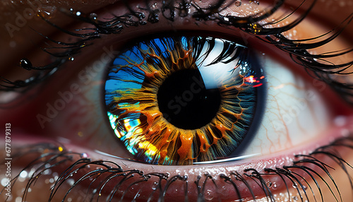 Close up of a human eye, looking at camera, vibrant colors generated by AI