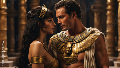 Julius Caesar and the beautiful Queen of Egypt Cleopatra. photo