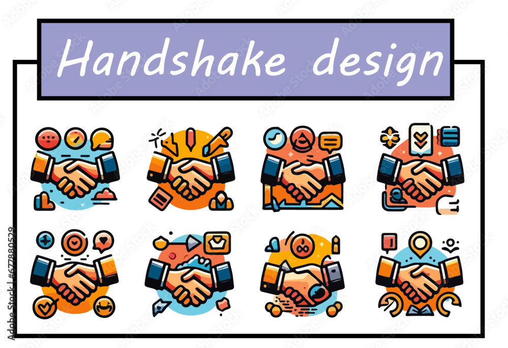 Set of illustrations of hands shaking