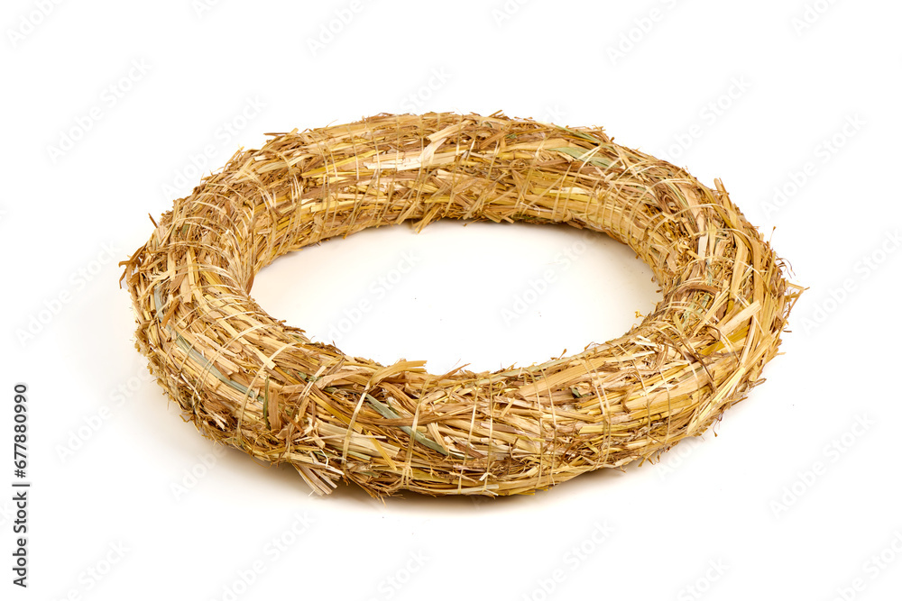 Straw wreath base, Christmas wreath, isolated on white background. Straw wreath base, Christmas wreath, isolated on white background.