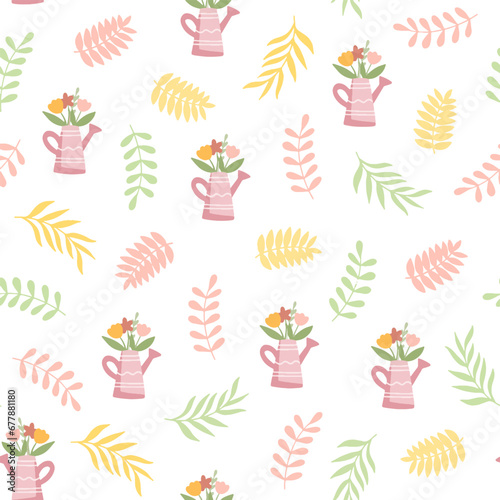 Colorful Easter bunny with eggs and flowers. Easter basket with eggs and sheep. Easter parity and pattern. Easter background for postcard, banner.