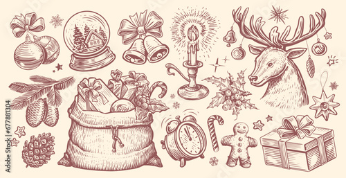 Christmas concept, sketch. Hand drawn vintage vector illustration