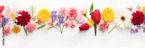 Colorful Spring Flowers On White Background, Background For Banner, HD