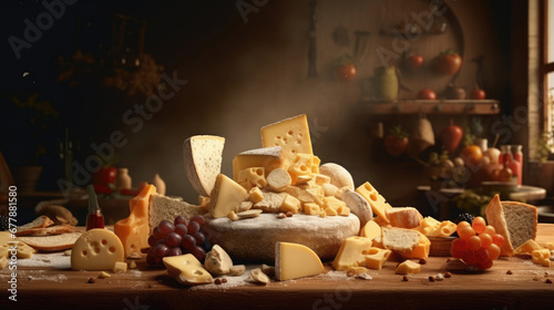 Delicious Cheese On The Table  Floating, Background For Banner, HD