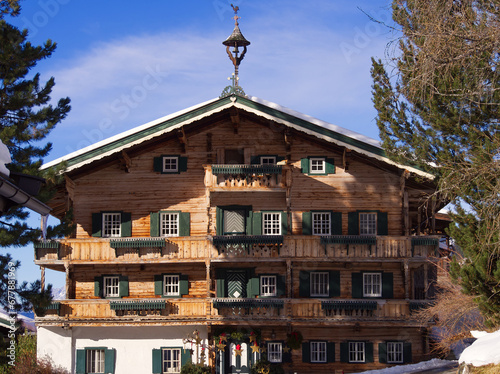 Beautiful alpine building during Christmas photo