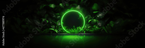 Green Glowing Neon Circle Or Ring In Adams Rib Plant , Background For Banner, HD