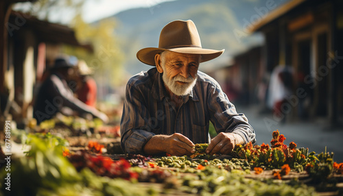 Senior adult farmer working outdoors in nature generated by AI