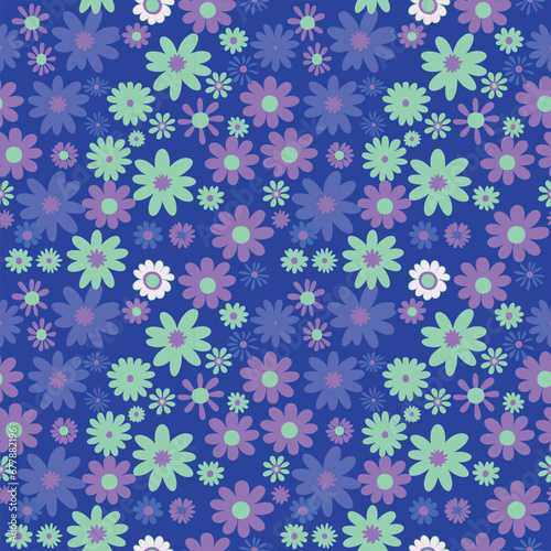 Seamless pattern of green and violet modern flowers Design Collection