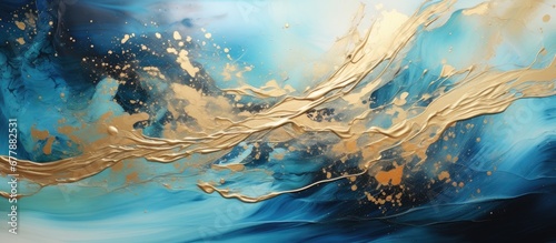The abstract art piece showcased a mesmerizing mix of vibrant colors and textures combining the fluidity of water with the shimmering elegance of gold and light creating a captivating backg